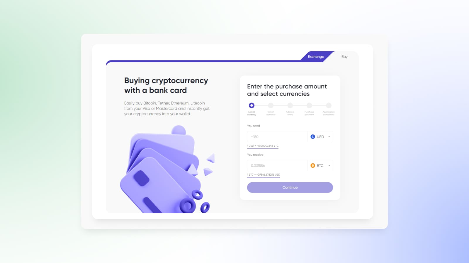 CryptoCloud allows you to buy cryptocurrency from a bank card on the payment page.