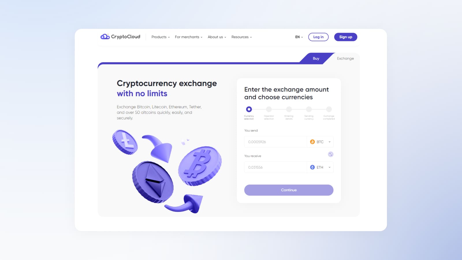 CryptoCloud — safe exchange with best exchange rates, no registration and KYC.