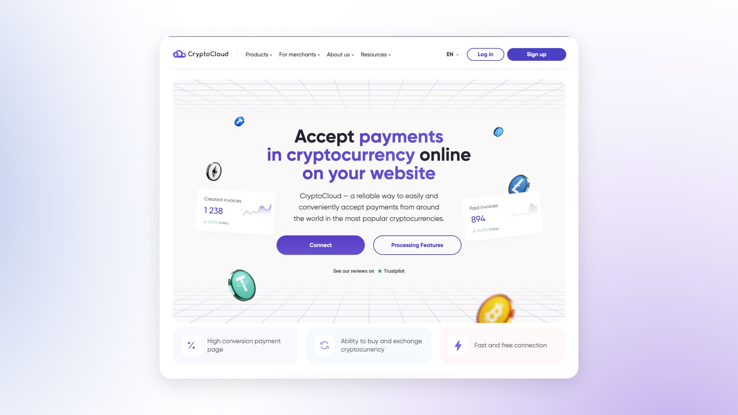 Connecting CryptoCloud to accept cryptocurrency on the website.