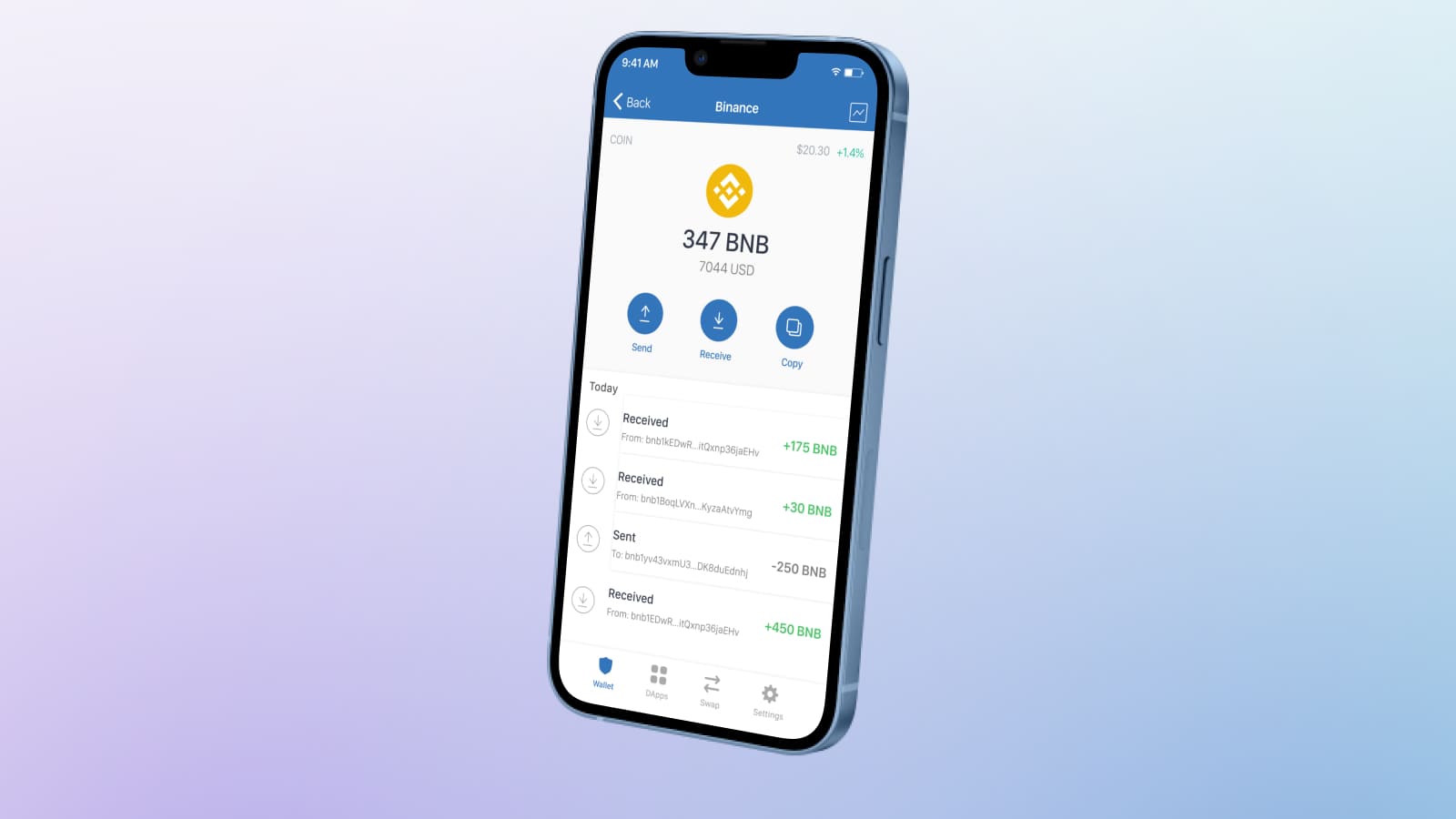 Trust Wallet mobile cryptocurrency wallet as a smartphone app.