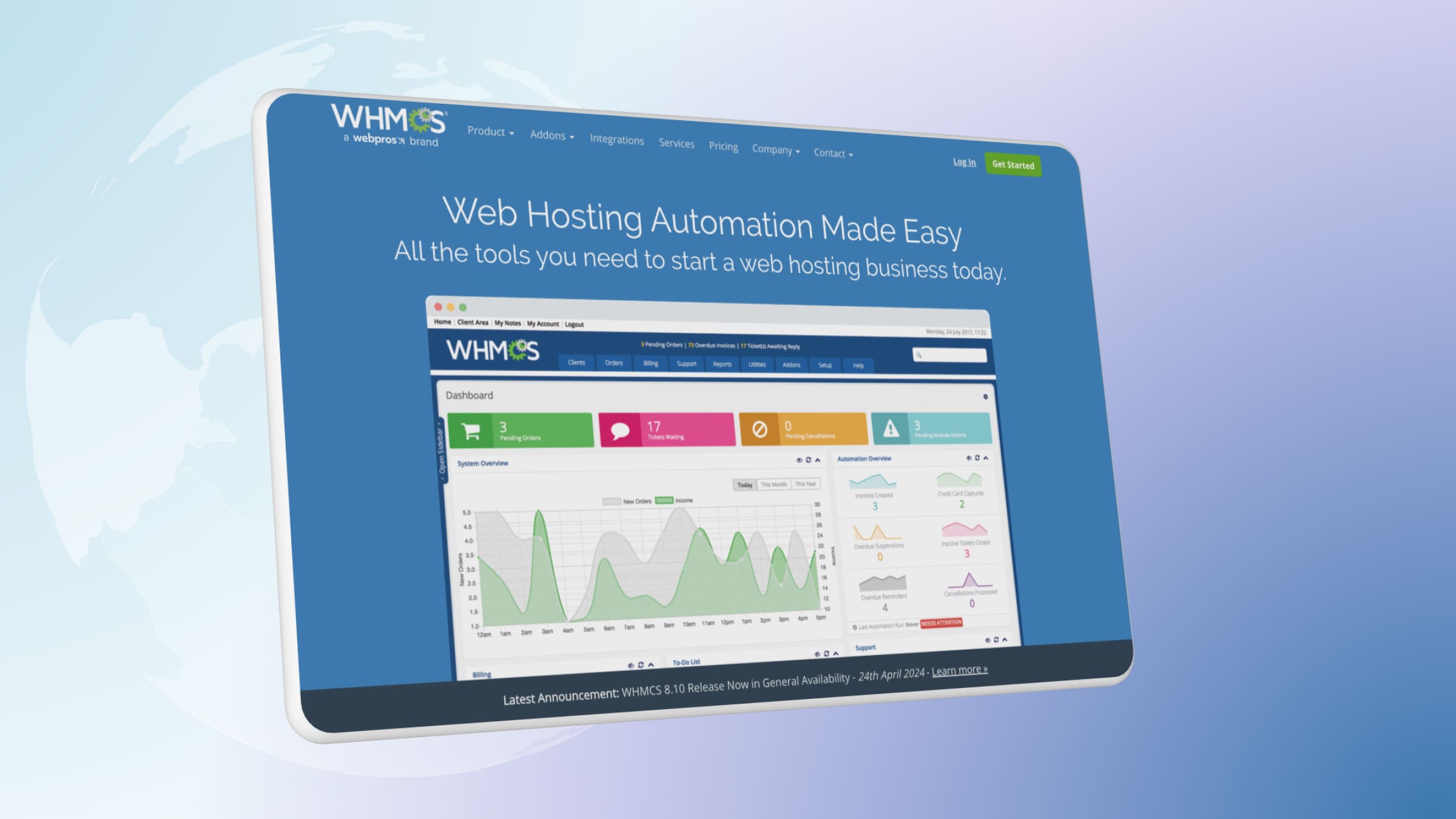 WHMCS is software for managing and automating a web hosting company.