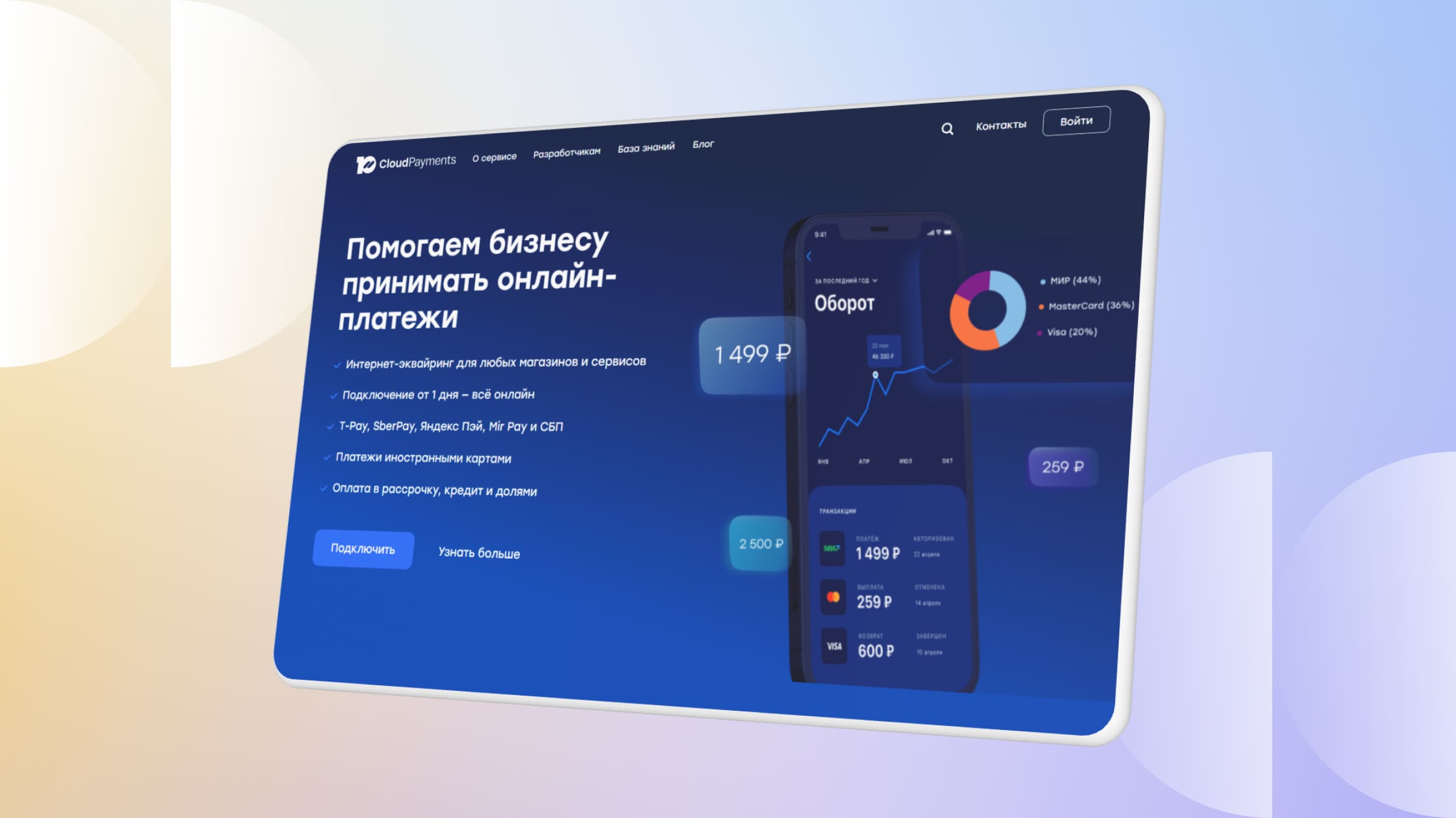 Российская система платежей CloudPayments поддерживает карты и бесконтактную оплату.