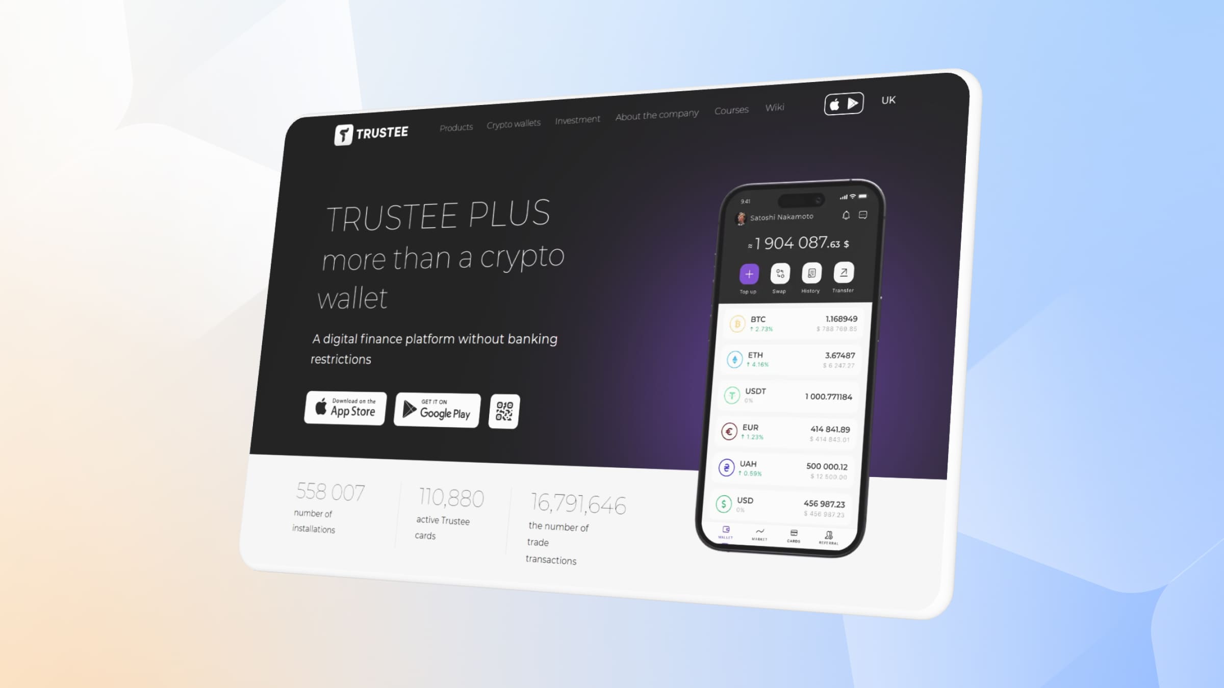 Скачать биткоин-кошелек Trustee Wallet можно как на мобильные, так и на десктопные устройства.