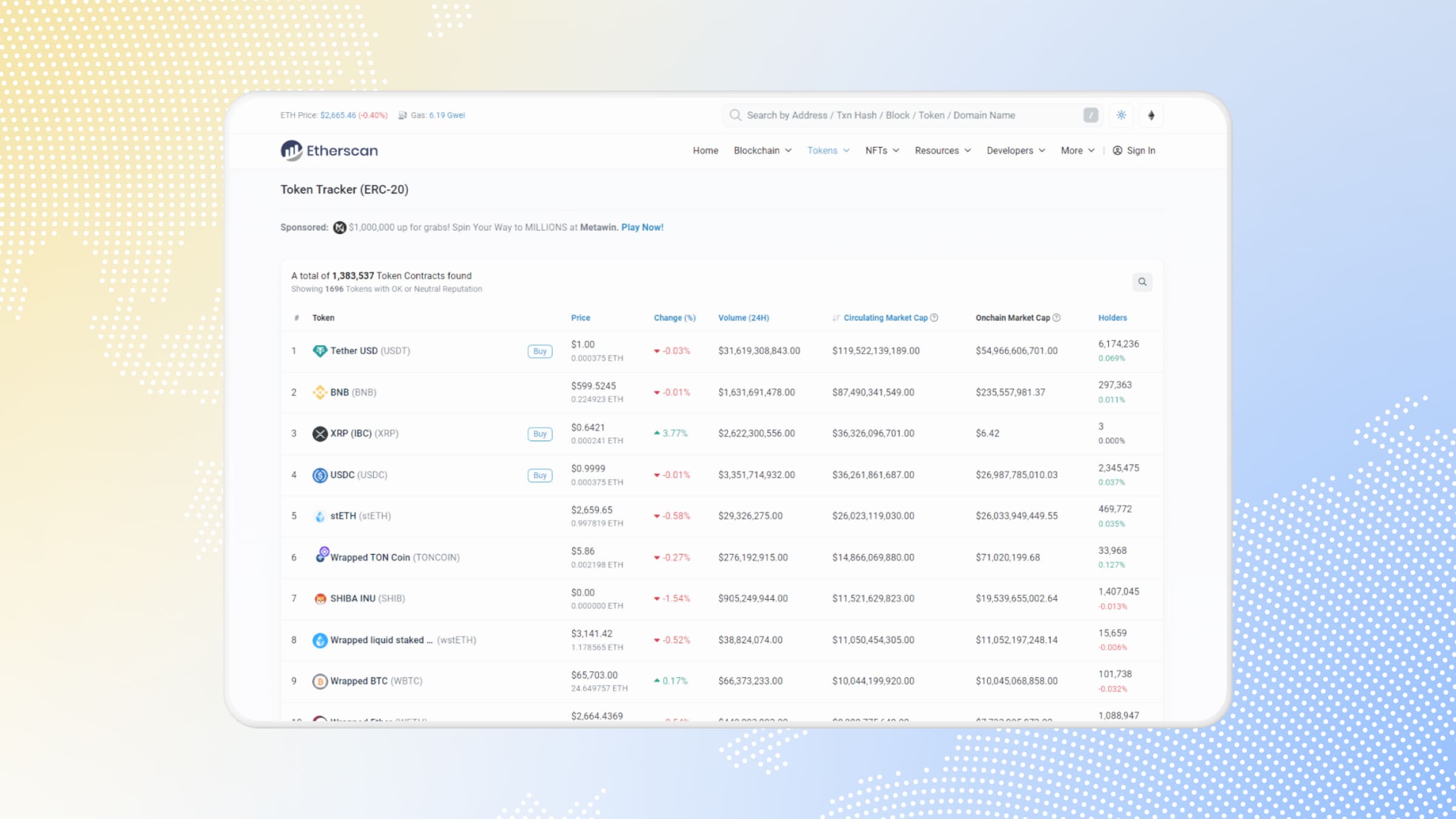 Among Etherscan's features is tracking ERC-20 network tokens.