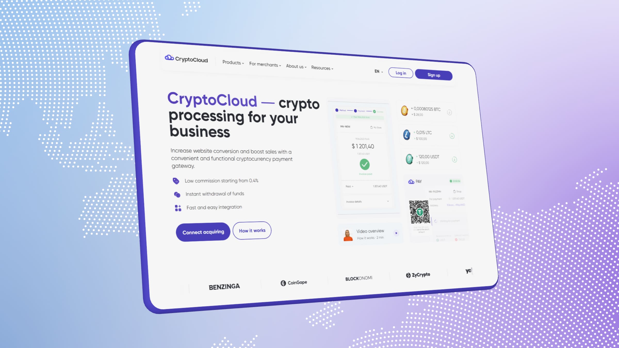 CryptoCloud is a crypto processor that allows you to automate the reception of cryptocurrency payments.