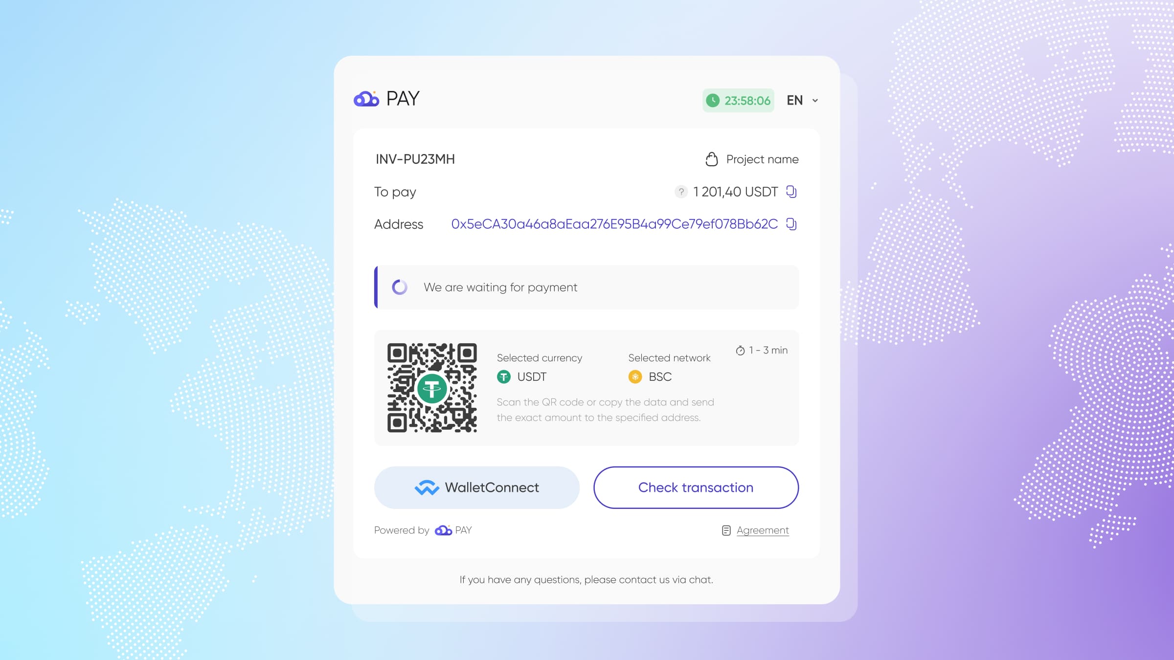 Payment via WalletConnect is available through CryptoCloud.